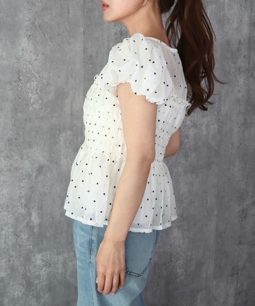 CECIL McBEE（セシルマクビー）の「ドット柄フリルギャザートップス（シャツ/ブラウス・レディース・ブルー/ブラック/アイボリー・FREE）」の13枚目の写真