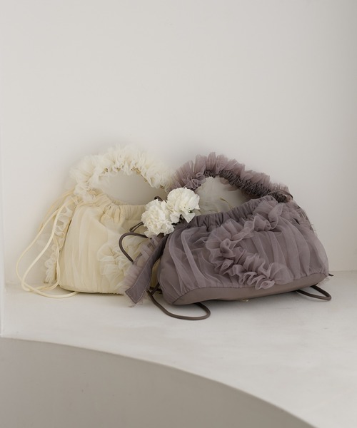 mideal(マイディール)の「frill design tulle bag / フリルデザインチュールバッグ(ショルダーバッグ・レディース・グレイッシュベージュ/アイボリー・FREE)」の9枚目の写真