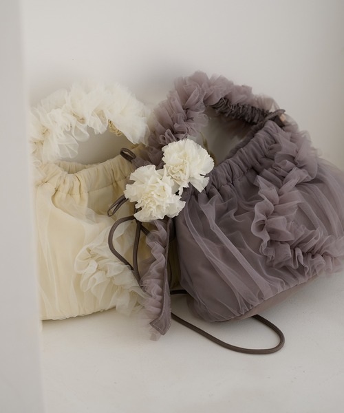 mideal(マイディール)の「frill design tulle bag / フリルデザインチュールバッグ(ショルダーバッグ・レディース・グレイッシュベージュ/アイボリー・FREE)」の10枚目の写真