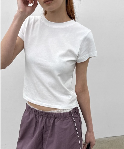 BLACKUP（ブラックアップ）の「[MADE] セルニーラウンドネック半袖Tシャツ（Tシャツ/カットソー・レディース・ホワイト/ピンク/ブラウン/ブラック・FREE）」の7枚目の写真