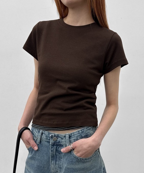 BLACKUP（ブラックアップ）の「[MADE] セルニーラウンドネック半袖Tシャツ（Tシャツ/カットソー・レディース・ホワイト/ピンク/ブラウン/ブラック・FREE）」の8枚目の写真