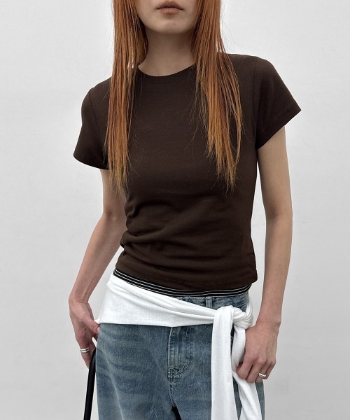 BLACKUP（ブラックアップ）の「[MADE] セルニーラウンドネック半袖Tシャツ（Tシャツ/カットソー・レディース・ホワイト/ピンク/ブラウン/ブラック・FREE）」の5枚目の写真