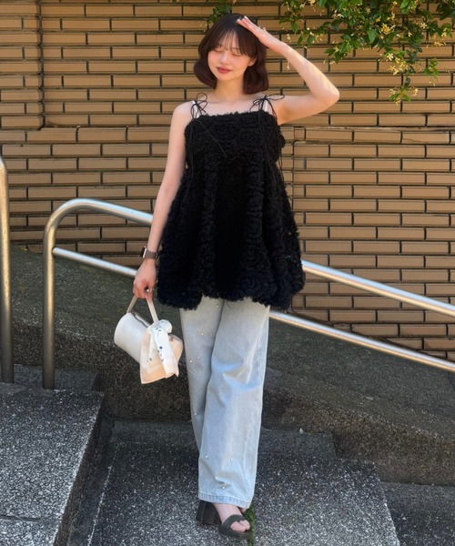 MELSOI.(メルソイ)の「フラワーペタルチュールキャミトップス(キャミソール・レディース・ブラック/ピンク/アイボリー・FREE)」の7枚目の写真