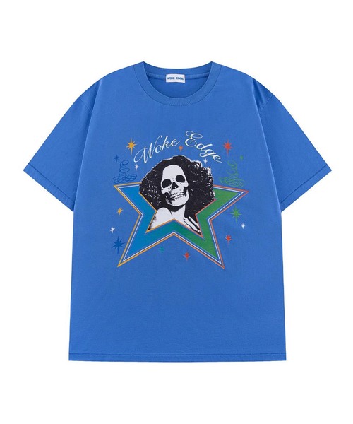 WOKE EDGE（ウォークエッジ）の「WOKE EDGE / ウォークエッジ Skull Star Tee（Tシャツ/カットソー・メンズ・ブラック/ブルー・MEDIUM/LARGE）」の2枚目の写真