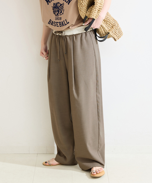 B.C STOCK(ベーセーストック)の「ウォッシャブル / ピンストライプボリュームパンツ(スラックス・レディース・カーキ/チャコールグレー/ネイビー・FREE)」の3枚目の写真