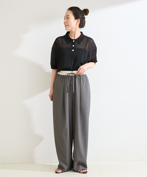 B.C STOCK(ベーセーストック)の「ウォッシャブル / ピンストライプボリュームパンツ(スラックス・レディース・カーキ/チャコールグレー/ネイビー・FREE)」の4枚目の写真