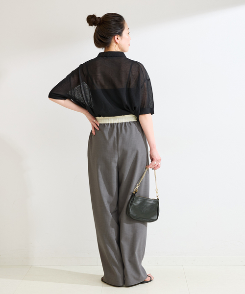 B.C STOCK(ベーセーストック)の「ウォッシャブル / ピンストライプボリュームパンツ(スラックス・レディース・カーキ/チャコールグレー/ネイビー・FREE)」の6枚目の写真
