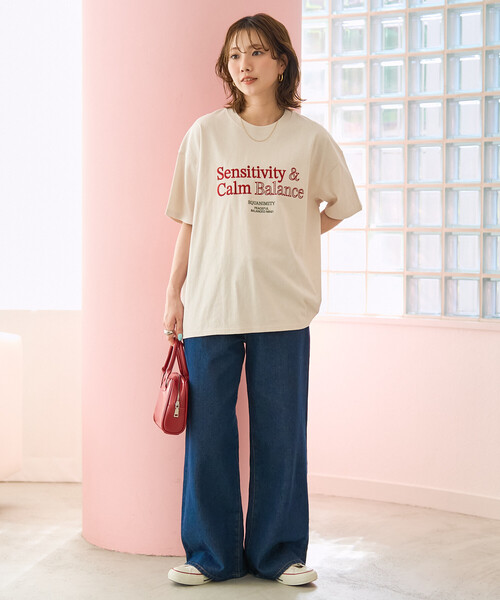 FREAK'S STORE(フリークスストア)の「限定展開 配色 刺繍 ロゴ 半袖 Tシャツ(Tシャツ/カットソー・レディース・ライトグレー/ナチュラル/ブラック/ベージュ・フリ-)」の12枚目の写真