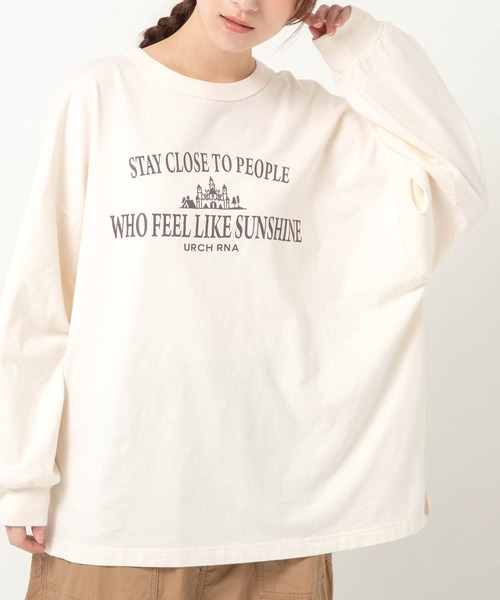 URCH RNA(アーチ アールエヌエー)の「M2702 "太陽ノヨウナ人"プリントBIGロンT(Tシャツ/カットソー・レディース・グリーン/チャコール/ホワイト・FREE)」の1枚目の写真