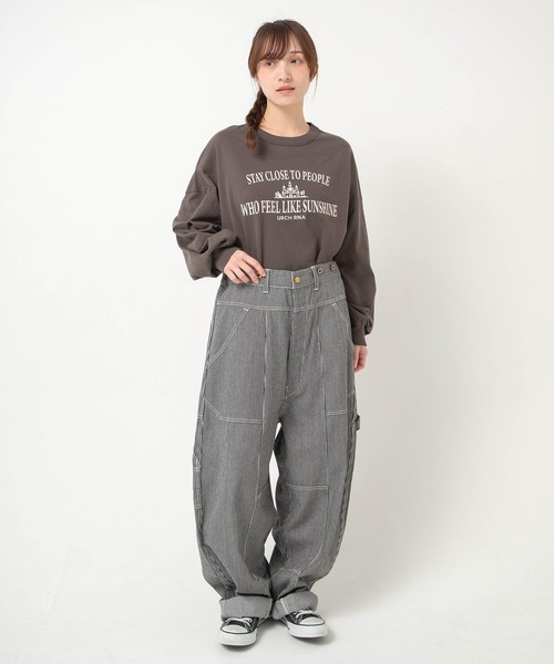 URCH RNA(アーチ アールエヌエー)の「M2702 "太陽ノヨウナ人"プリントBIGロンT(Tシャツ/カットソー・レディース・グリーン/チャコール/ホワイト・FREE)」の21枚目の写真