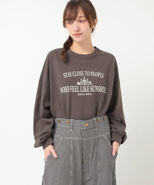URCH RNA(アーチ アールエヌエー)の「M2702 "太陽ノヨウナ人"プリントBIGロンT(Tシャツ/カットソー・レディース・グリーン/チャコール/ホワイト・FREE)」の6枚目の写真