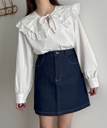Cham.（チャム）の「細見え膝丈デニムスカート（デニムスカート）」
