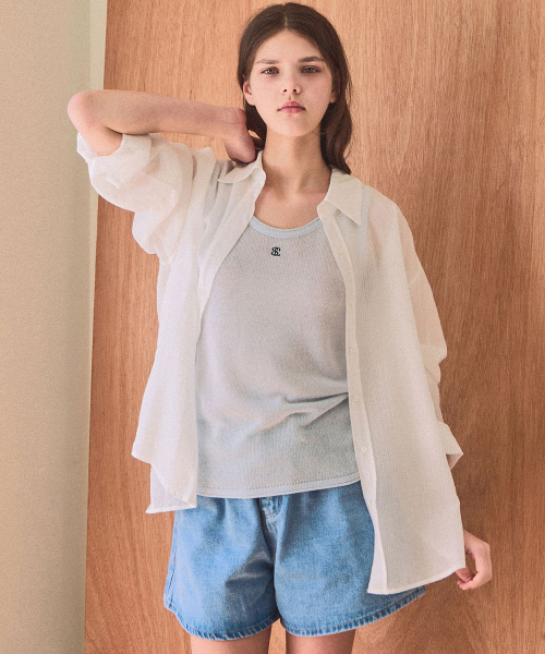 SLOWLOLLI(スローローリ)の「Muse logo round knit sleeveless_4 Colors(Tシャツ/カットソー・レディース・グレー/ブルー/ブラック/アイボリー・FREE)」の7枚目の写真