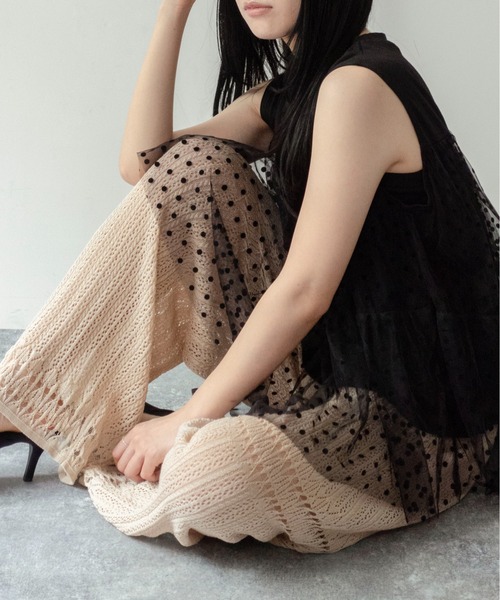 on:nue（オンニュ）の「【on:nue】[着用動画あり！] チュールドッキングノースリーブトップス /2026 SS COLLECTION（Tシャツ/カットソー・レディース・ホワイト/ブラック・FREE）」の15枚目の写真
