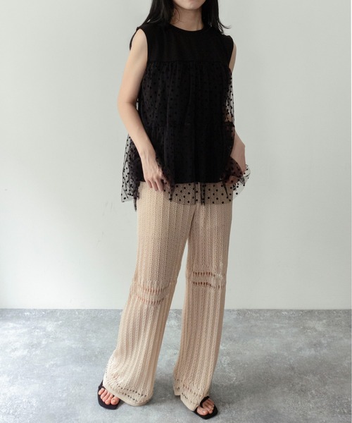 on:nue（オンニュ）の「【on:nue】[着用動画あり！] チュールドッキングノースリーブトップス /2026 SS COLLECTION（Tシャツ/カットソー・レディース・ホワイト/ブラック・FREE）」の18枚目の写真