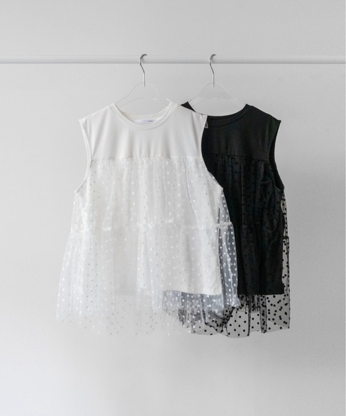 on:nue（オンニュ）の「【on:nue】[着用動画あり！] チュールドッキングノースリーブトップス /2026 SS COLLECTION（Tシャツ/カットソー・レディース・ホワイト/ブラック・FREE）」の20枚目の写真