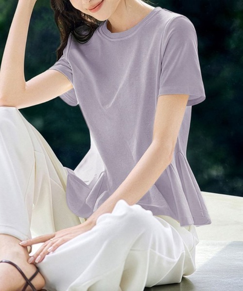 AMAJI(アマジ)の「ラッフルフリル ウエストマーク 半袖Tシャツ(Tシャツ/カットソー・レディース・ホワイト/パープル・X-LARGE/LARGE/MEDIUM)」の3枚目の写真