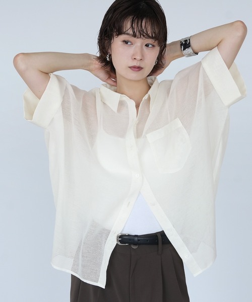 Yeoun(ヨウン)の「シアーボイルシャツ(シャツ/ブラウス・レディース・カーキ/アイボリー/ブラック・FREE)」の4枚目の写真