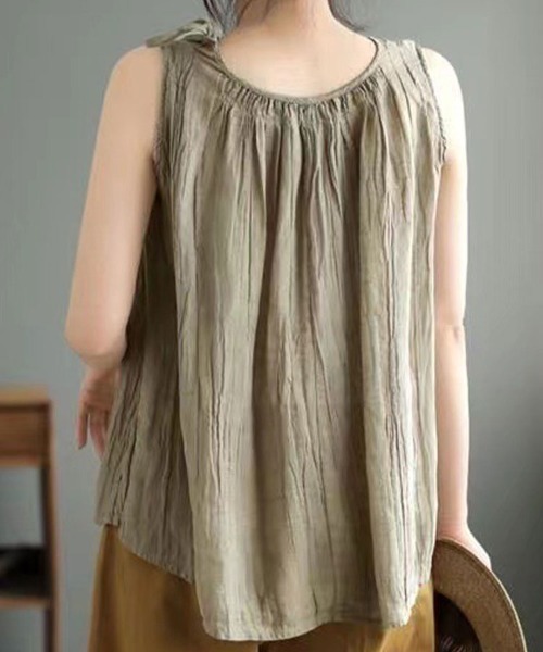 Flugge(フラッジー)の「ギャザーノースリーブトップス(その他トップス・レディース・ベージュ/グリーン・MEDIUM/LARGE)」の3枚目の写真