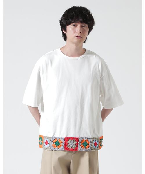 DISCOVERED(ディスカバード)の「DISCOVERED(ディスカバード)別注HEM CROCHET TEE(Tシャツ/カットソー・メンズ・ブラック/ホワイト・3/1)」の2枚目の写真