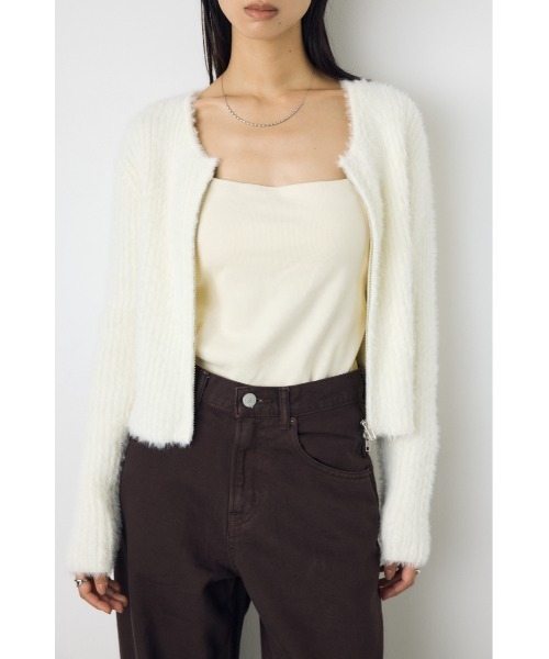 AZUL by moussy(アズールバイマウジー)の「【大人かわいい。大本命】ダブルジップシャギーニットカーディガン 羽織り トップス 2サイズ着丈差(カーディガン/ボレロ・レディース・ブルー/ブラウン/チャコールグレー/オフホワイト・SMALL/MEDIUM)」の1枚目の写真