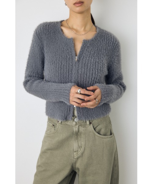 AZUL by moussy(アズールバイマウジー)の「【大人かわいい。大本命】ダブルジップシャギーニットカーディガン 羽織り トップス 2サイズ着丈差(カーディガン/ボレロ・レディース・ブルー/ブラウン/チャコールグレー/オフホワイト・SMALL/MEDIUM)」の2枚目の写真