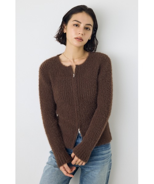 AZUL by moussy(アズールバイマウジー)の「【大人かわいい。大本命】ダブルジップシャギーニットカーディガン 羽織り トップス 2サイズ着丈差(カーディガン/ボレロ・レディース・ブルー/ブラウン/チャコールグレー/オフホワイト・SMALL/MEDIUM)」の21枚目の写真