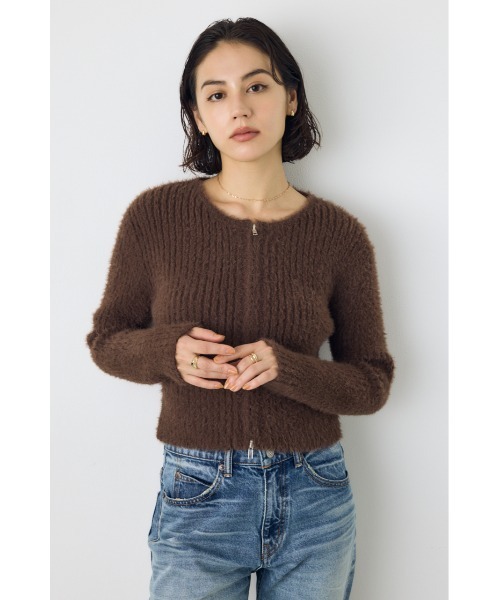 AZUL by moussy(アズールバイマウジー)の「【大人かわいい。大本命】ダブルジップシャギーニットカーディガン 羽織り トップス 2サイズ着丈差(カーディガン/ボレロ・レディース・ブルー/ブラウン/チャコールグレー/オフホワイト・SMALL/MEDIUM)」の18枚目の写真