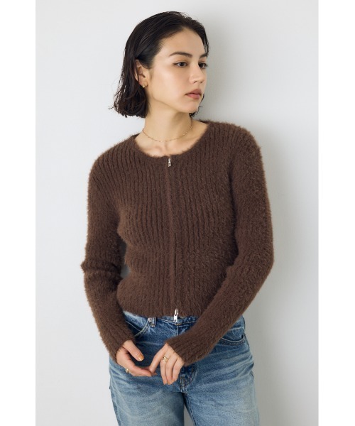 AZUL by moussy(アズールバイマウジー)の「【大人かわいい。大本命】ダブルジップシャギーニットカーディガン 羽織り トップス 2サイズ着丈差(カーディガン/ボレロ・レディース・ブルー/ブラウン/チャコールグレー/オフホワイト・SMALL/MEDIUM)」の19枚目の写真