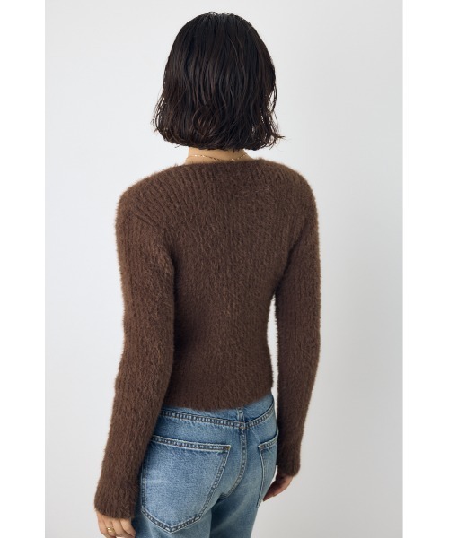 AZUL by moussy(アズールバイマウジー)の「【大人かわいい。大本命】ダブルジップシャギーニットカーディガン 羽織り トップス 2サイズ着丈差(カーディガン/ボレロ・レディース・ブルー/ブラウン/チャコールグレー/オフホワイト・SMALL/MEDIUM)」の8枚目の写真