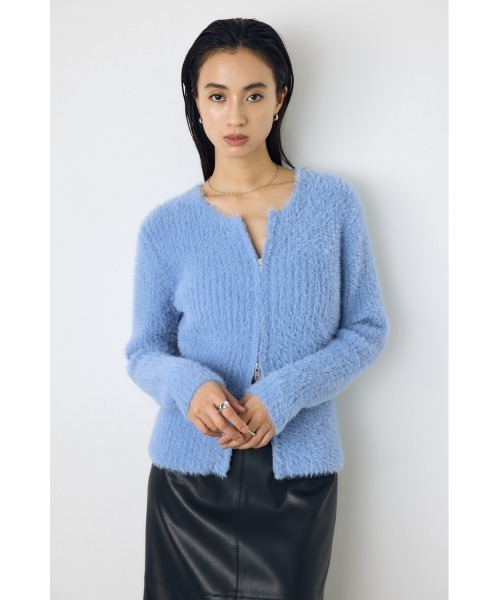 AZUL by moussy(アズールバイマウジー)の「【大人かわいい。大本命】ダブルジップシャギーニットカーディガン 羽織り トップス 2サイズ着丈差(カーディガン/ボレロ・レディース・ブルー/ブラウン/チャコールグレー/オフホワイト・SMALL/MEDIUM)」の9枚目の写真