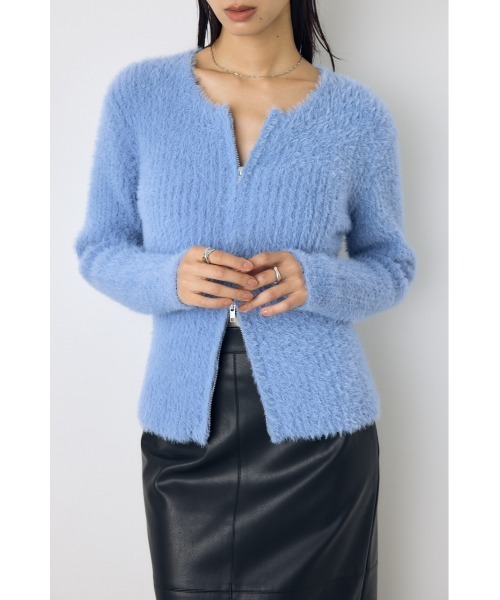 AZUL by moussy(アズールバイマウジー)の「【大人かわいい。大本命】ダブルジップシャギーニットカーディガン 羽織り トップス 2サイズ着丈差(カーディガン/ボレロ・レディース・ブルー/ブラウン/チャコールグレー/オフホワイト・SMALL/MEDIUM)」の10枚目の写真