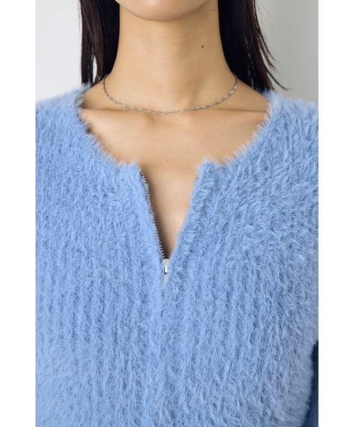 AZUL by moussy(アズールバイマウジー)の「【大人かわいい。大本命】ダブルジップシャギーニットカーディガン 羽織り トップス 2サイズ着丈差(カーディガン/ボレロ・レディース・ブルー/ブラウン/チャコールグレー/オフホワイト・SMALL/MEDIUM)」の6枚目の写真