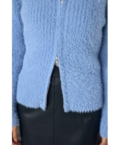 AZUL by moussy(アズールバイマウジー)の「【大人かわいい。大本命】ダブルジップシャギーニットカーディガン 羽織り トップス 2サイズ着丈差(カーディガン/ボレロ・レディース・ブルー/ブラウン/チャコールグレー/オフホワイト・SMALL/MEDIUM)」の7枚目の写真