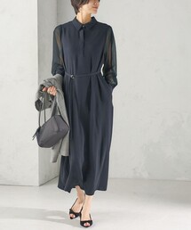 〈接触冷感/手洗い可能〉シアー 袖 ベルト付き シャツ ワンピース