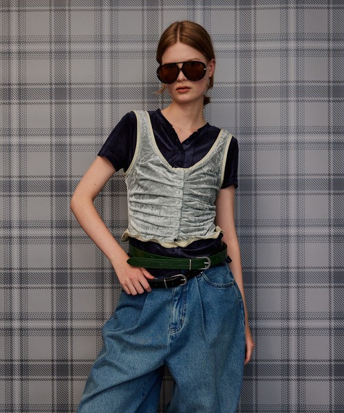 MAISON SPECIAL(メゾンスペシャル)の「Layered Velour Top/レイヤードベロアトップ(Tシャツ/カットソー・レディース・ブラウン/ネイビー/ライトグレー・FREE)」の3枚目の写真