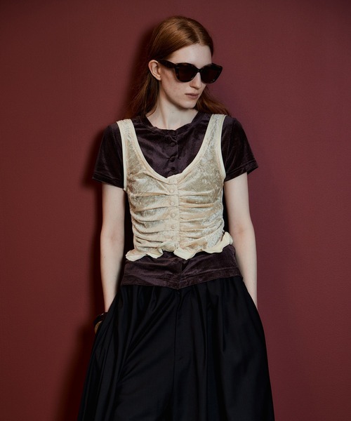 MAISON SPECIAL(メゾンスペシャル)の「Layered Velour Top/レイヤードベロアトップ(Tシャツ/カットソー・レディース・ブラウン/ネイビー/ライトグレー・FREE)」の2枚目の写真