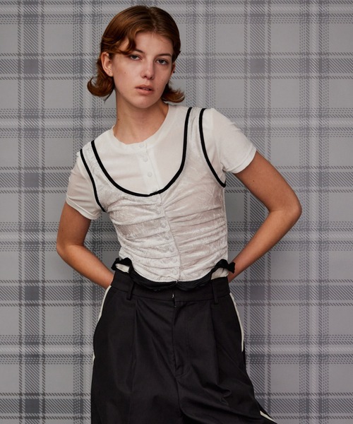 MAISON SPECIAL(メゾンスペシャル)の「Layered Velour Top/レイヤードベロアトップ(Tシャツ/カットソー・レディース・ブラウン/ネイビー/ライトグレー・FREE)」の1枚目の写真