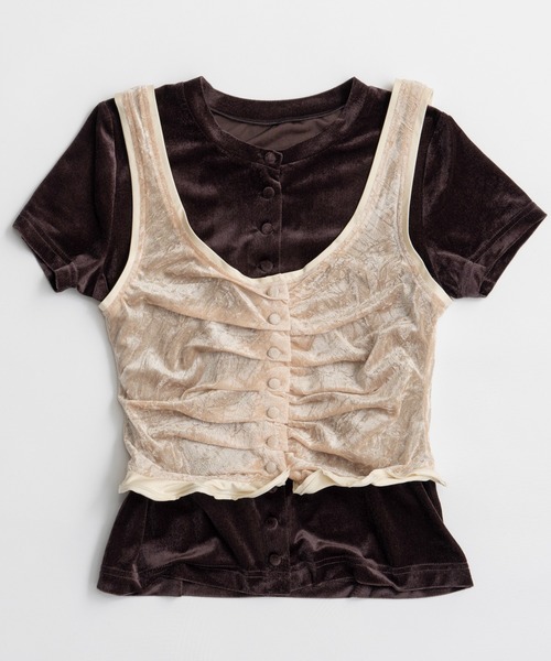 MAISON SPECIAL(メゾンスペシャル)の「Layered Velour Top/レイヤードベロアトップ(Tシャツ/カットソー・レディース・ブラウン/ネイビー/ライトグレー・FREE)」の15枚目の写真
