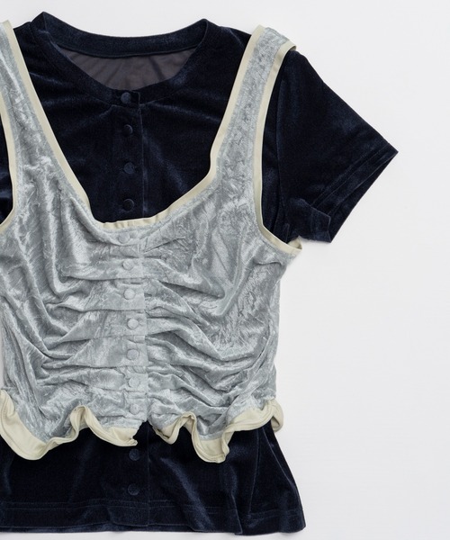 MAISON SPECIAL(メゾンスペシャル)の「Layered Velour Top/レイヤードベロアトップ(Tシャツ/カットソー・レディース・ブラウン/ネイビー/ライトグレー・FREE)」の18枚目の写真