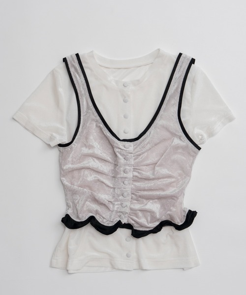 MAISON SPECIAL(メゾンスペシャル)の「Layered Velour Top/レイヤードベロアトップ(Tシャツ/カットソー・レディース・ブラウン/ネイビー/ライトグレー・FREE)」の14枚目の写真