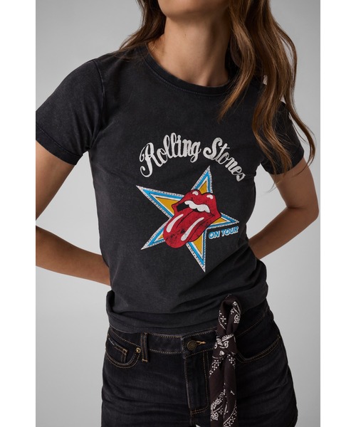 KKRolling Stones Tシャツ GUESS JEANS X Rolling Stones Rhinestone Tee Tシャツ ローリング