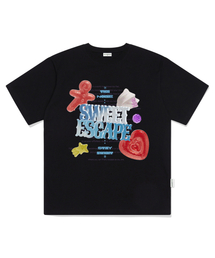 スウィートイエスケーププリントオーバーサイズ半袖Tシャツブラック
