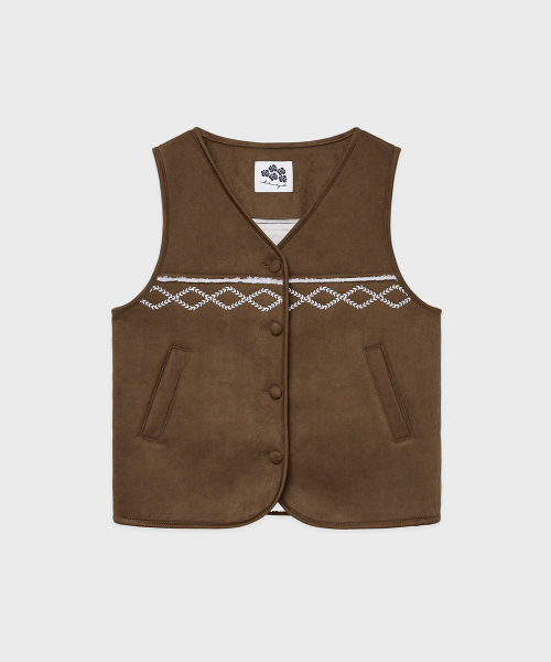 SINOON（シヌーン）の「SN Shearling Suede Vest (Brown)（ベスト・レディース・ダークブラウン・FREE）」の2枚目の写真