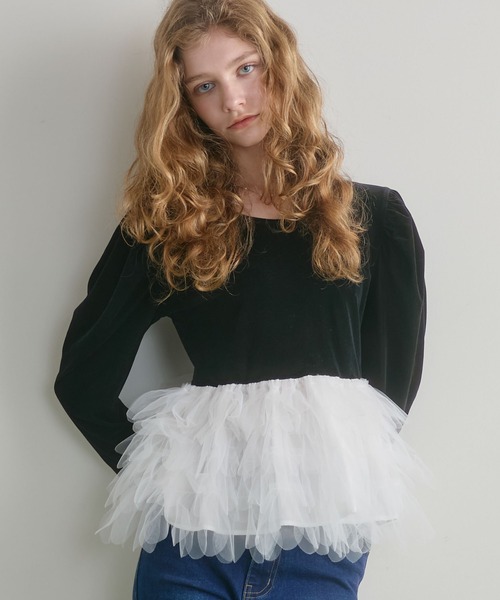 archives(アルシーヴ)の「ベロアチュールドッキングTOPS(Tシャツ/カットソー・レディース・ブラック/ブラウン/モカ・MEDIUM)」の2枚目の写真