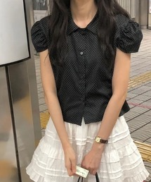 襟付きドット柄シャツ