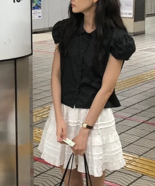 FAVORITO(ファヴォリート)の「襟付きドット柄シャツ(シャツ/ブラウス・レディース・ブラック/ブルー・F)」の10枚目の写真