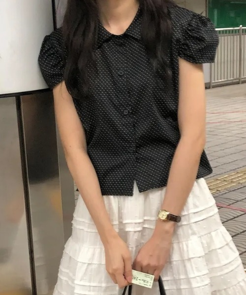 FAVORITO(ファヴォリート)の「襟付きドット柄シャツ(シャツ/ブラウス・レディース・ブラック/ブルー・F)」の12枚目の写真