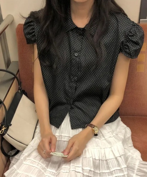 FAVORITO(ファヴォリート)の「襟付きドット柄シャツ(シャツ/ブラウス・レディース・ブラック/ブルー・F)」の15枚目の写真