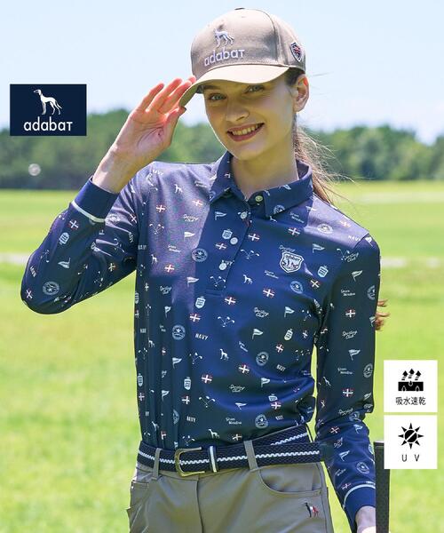 adabat(アダバット)の「【ADABAT NAVY】フィルサーモ モノグラム長袖ポロシャツ(ポロシャツ・レディース・ホワイト系1/ブルー系その他2・38/42/40)」の2枚目の写真